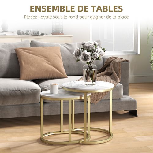 Lot De 2 Tables Basses Gigognes Thanis Aspect Marbre Et Doré
