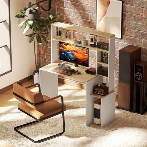 Bureau Multi-rangement Colby Blanc Et Bois