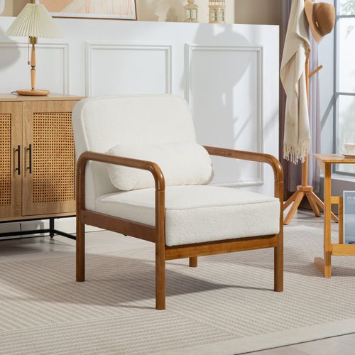 Fauteuil Lounge Design Ennio Bois D’hévéa Et Blanc