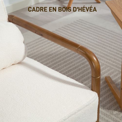 Fauteuil Lounge Design Ennio Bois D’hévéa Et Blanc