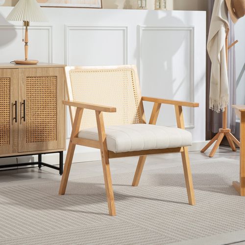Fauteuil Lounge Cannage Ninho Bois Et Blanc Cassé