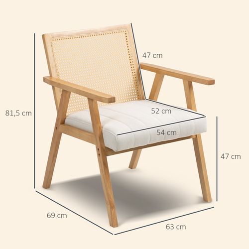 Fauteuil Lounge Cannage Ninho Bois Et Blanc Cassé