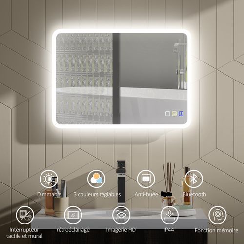 Miroir LED Haut-parleur Bluetooth 50 X 70 Cm Felan Argenté