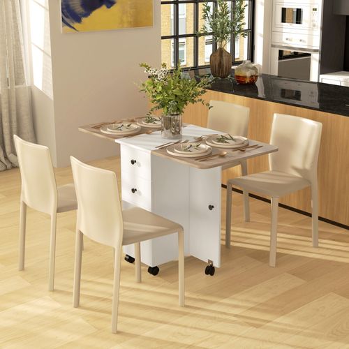 Table Pliante Multi-rangements Biney Blanc Et Aspect Chêne Clair