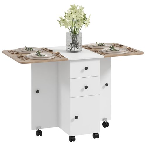 Table Pliante Multi-rangements Biney Blanc Et Aspect Chêne Clair