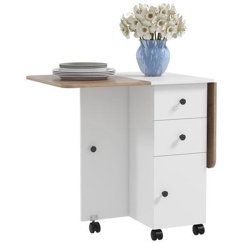 Table Pliante Multi-rangements Biney Blanc Et Aspect Chêne Clair