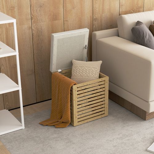 Pouf Coffre à Lattes Lordy Bambou Et Gris