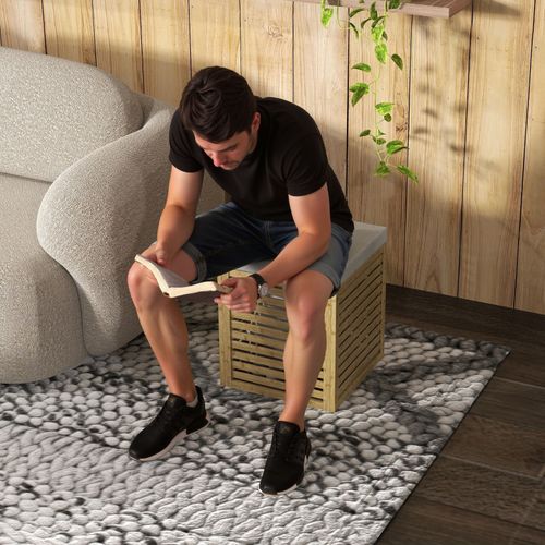 Pouf Coffre à Lattes Lordy Bambou Et Gris