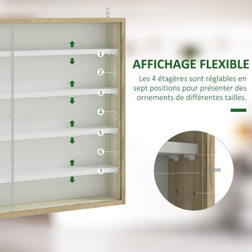 Vitrine Murale 2 Portes Verre Kajine Aspect Bois Clair Et Blanc
