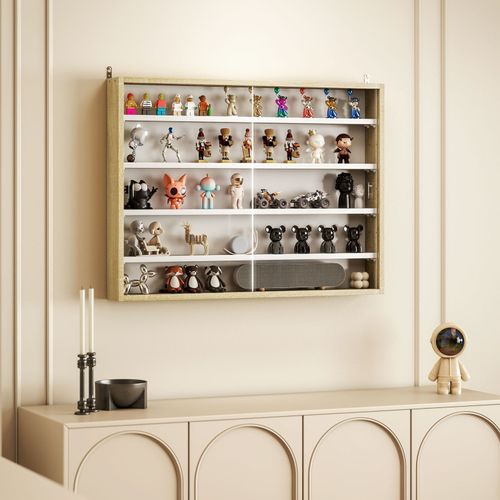 Vitrine Murale 2 Portes Verre Kajine Aspect Bois Clair Et Blanc
