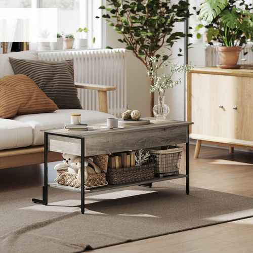 Table Basse Relevable Arlene Effet Bois Gris Et Noir