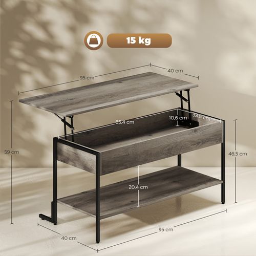 Table Basse Relevable Arlene Effet Bois Gris Et Noir