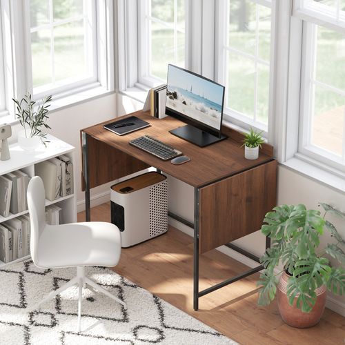 Bureau 2 Rallonges Pliables Velia Aspect Noyer Et Noir