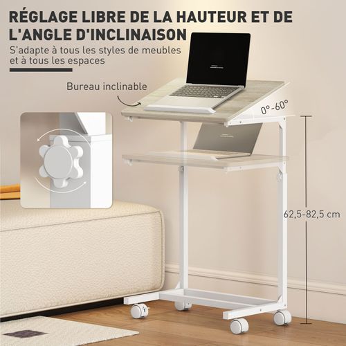 Table De Lit Mobile Réglable Liftwood Aspect Bois Et Blanc
