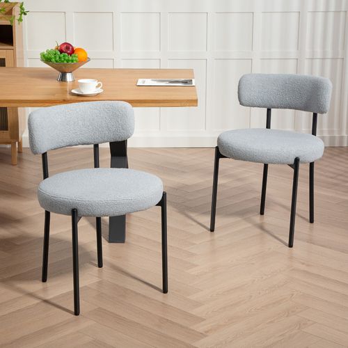 Lot De 2 Chaises De Salon Laine Bouclée Dilford Gris Clair