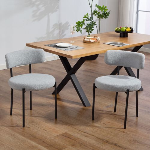 Lot De 2 Chaises De Salon Laine Bouclée Dilford Gris Clair