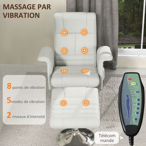 Fauteuil Relax Massant Inclinable Avec Repose-pieds Tyson Grège Clair