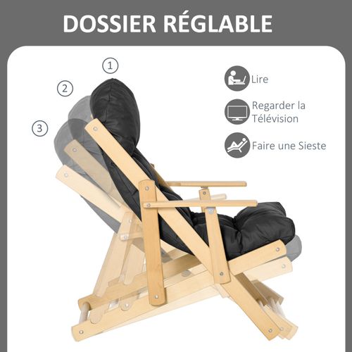 Fauteuil De Jardin Pliable Bois Avec Coussin Nils Noir