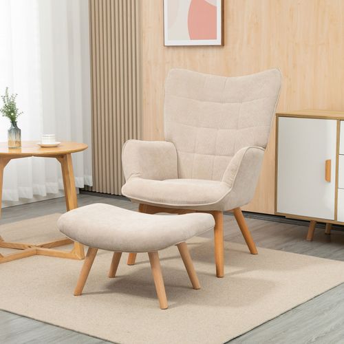 Fauteuil Et Repose-pieds Leonie Velours Beige