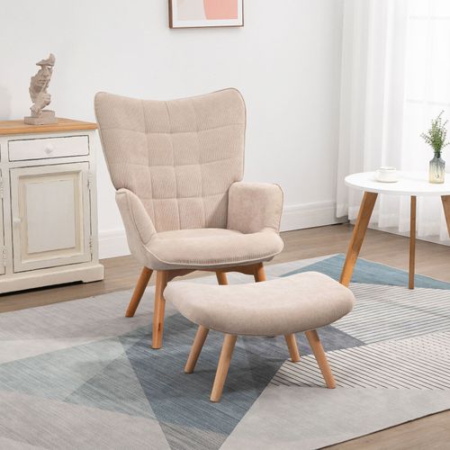 Fauteuil Et Repose-pieds Leonie Velours Beige