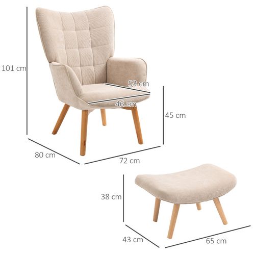 Fauteuil Et Repose-pieds Leonie Velours Beige