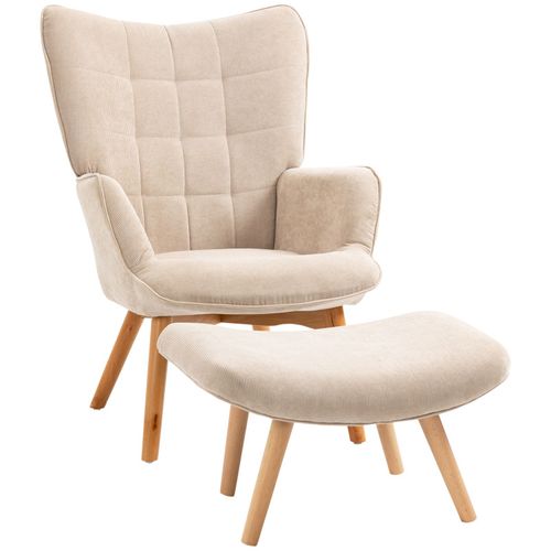 Fauteuil Et Repose-pieds Leonie Velours Beige
