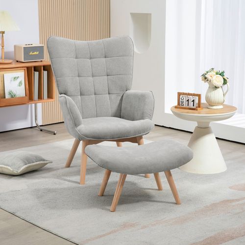 Fauteuil à Oreilles Et Repose-pieds Annie Velours Gris