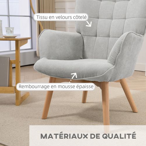 Fauteuil à Oreilles Et Repose-pieds Annie Velours Gris