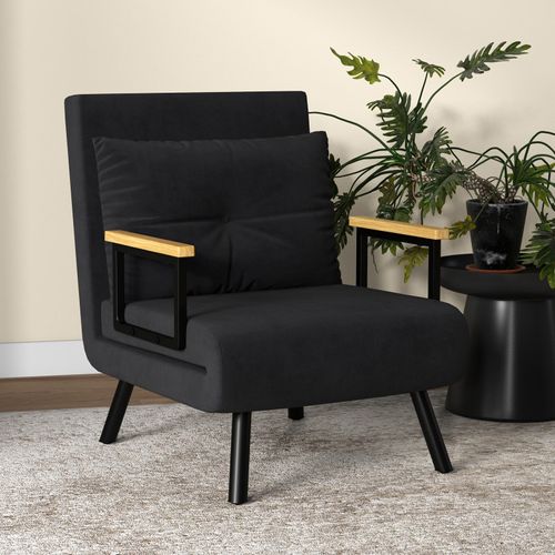 Fauteuil Convertible 3 En 1 Mina Velours Noir Et Bois