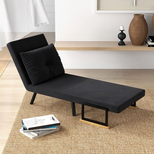 Fauteuil Convertible 3 En 1 Mina Velours Noir Et Bois