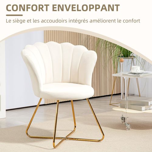 Fauteuil Design Coquillage Bianca Velours Blanc Crème