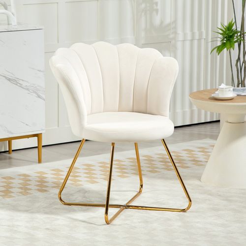 Fauteuil Design Coquillage Bianca Velours Blanc Crème