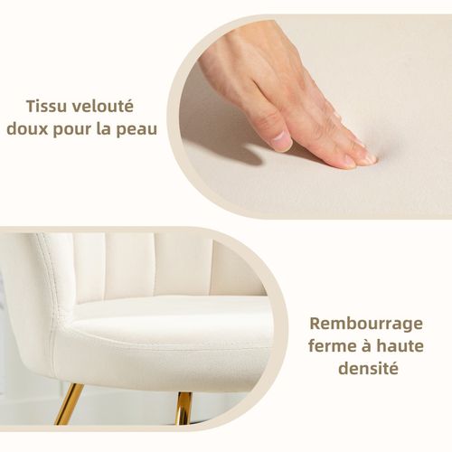 Fauteuil Design Coquillage Bianca Velours Blanc Crème