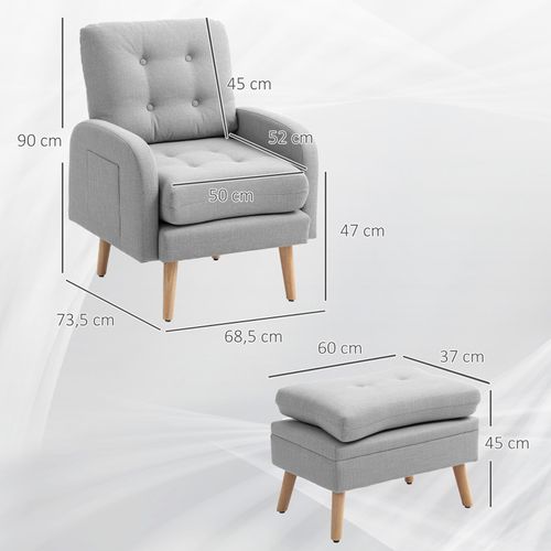 Fauteuil Et Repose-pieds Design Nordique Boldy Effet Lin Gris Clair