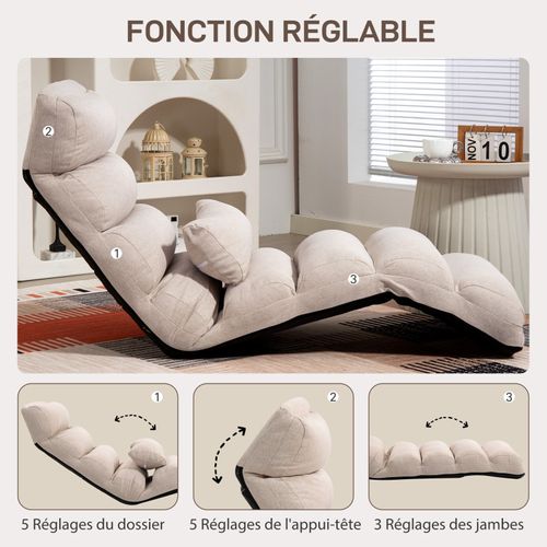 Fauteuil Paresseux Convertible Lizaro Aspect Lin Beige