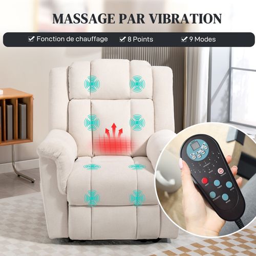 Fauteuil Massant Repose-pieds Camelia Velours Chenille Beige