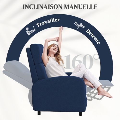 Fauteuil Relax Inclinable Avec Repose-pieds Matteo Bleu