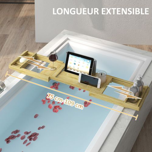 Plateau De Baignoire Extensible 75-109l Cm Isabella Bambou Verni