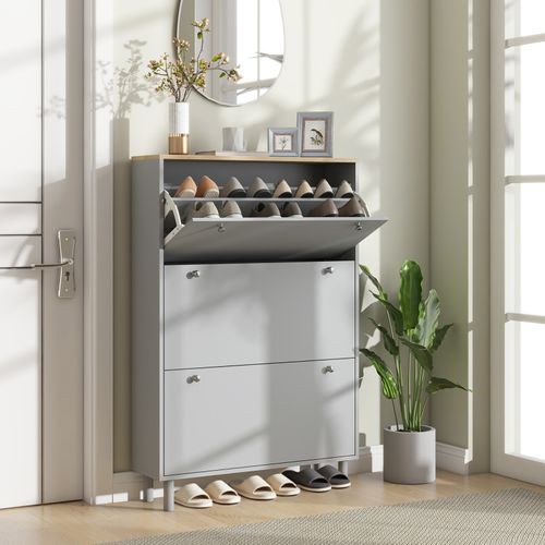 Meuble à Chaussures Sur Pieds 3 Portes Esteban Aspect Chêne Gris