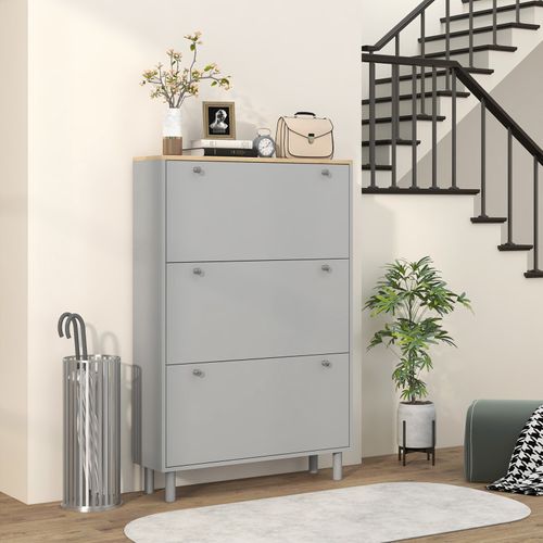 Meuble à Chaussures Sur Pieds 3 Portes Esteban Aspect Chêne Gris