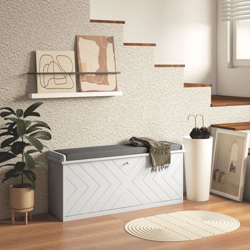 Banc à Chaussures Mariano Chevrons Blanc Coussin Gris