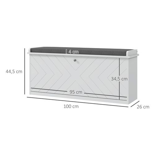 Banc à Chaussures Mariano Chevrons Blanc Coussin Gris