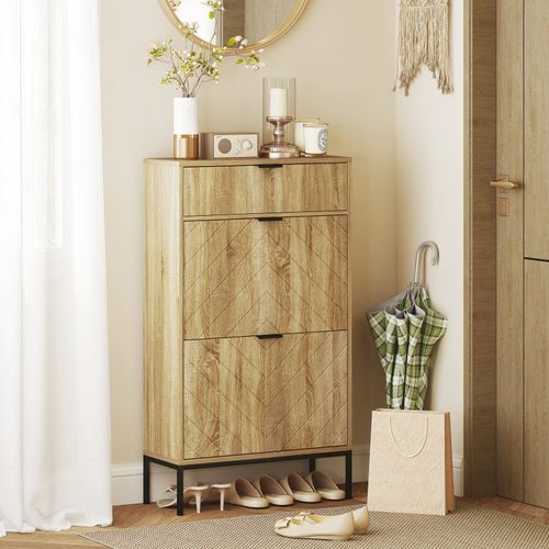 Meuble à Chaussures Design Sur Pied Maceo Aspect Chêne