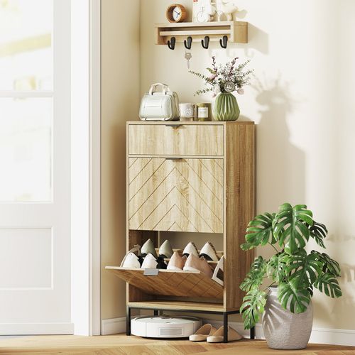 Meuble à Chaussures Design Sur Pied Maceo Aspect Chêne