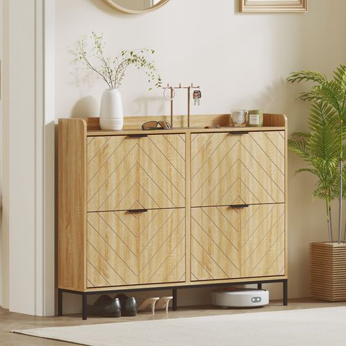 Meuble à Chaussures Design 4 Portes Carlos Aspect Chêne Et Noir