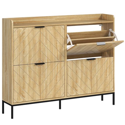 Meuble à Chaussures Design 4 Portes Carlos Aspect Chêne Et Noir