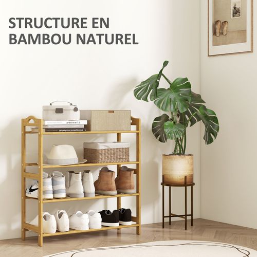 Étagère à Chaussures 4 Niveaux Pablo Bambou Naturel