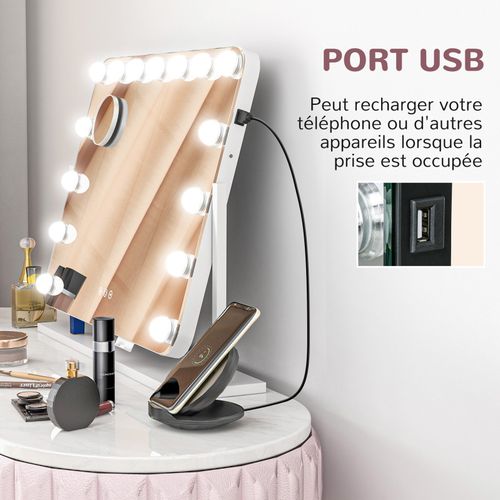 Miroir Maquillage Hollywood LED Rotatif USB Nova Blanc