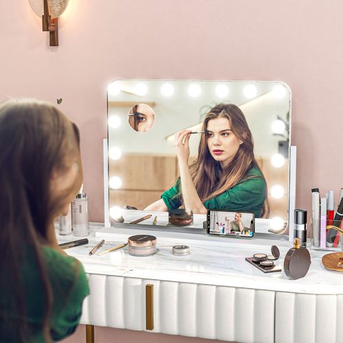 Miroir Maquillage Hollywood LED Rotatif USB Nova Blanc