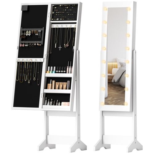 Miroir LED Armoire à Bijoux Sur Pied Callista Blanc